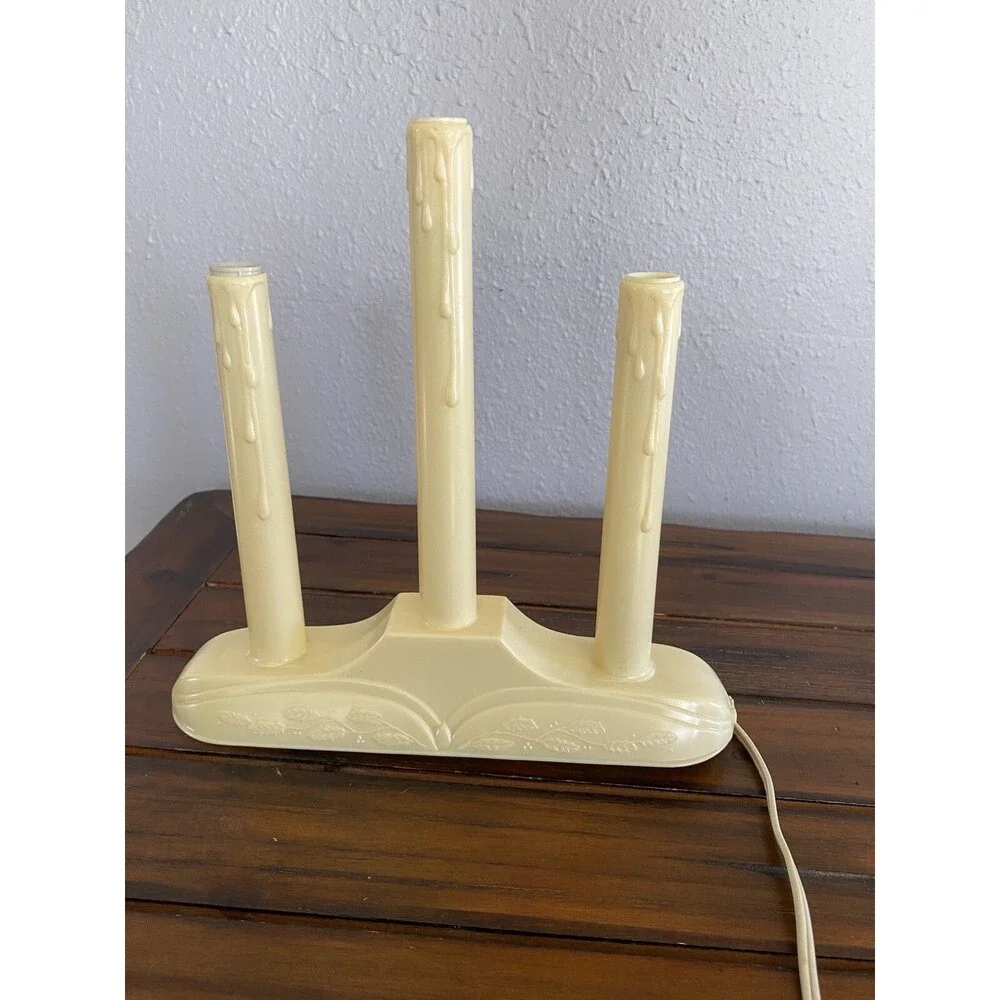 Vintage Christmas Electric Window Tiered Candle 3 Stick Candelabra Dripping Wax
